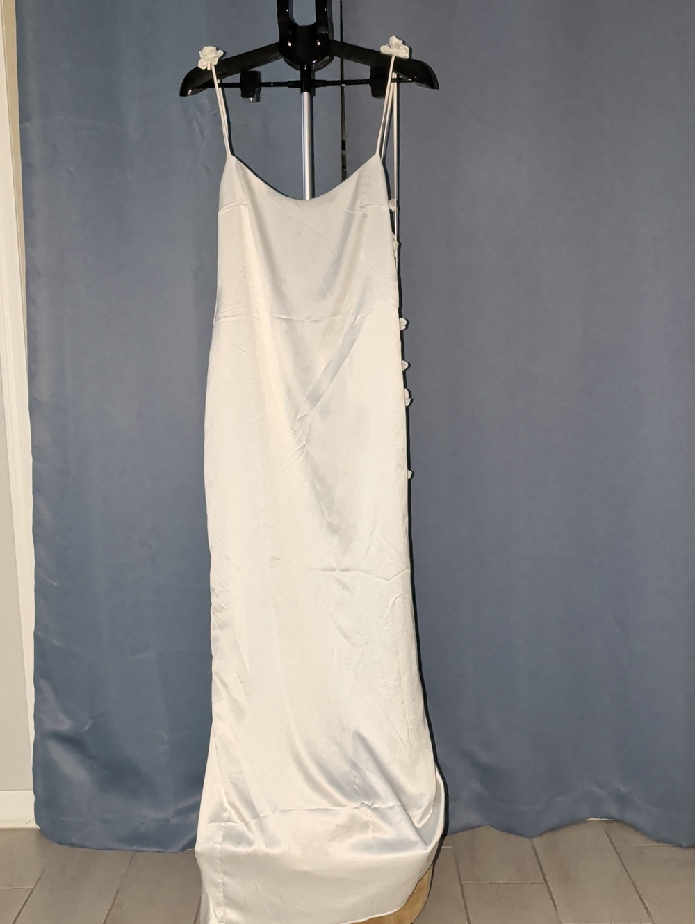 Meshki Elegant White Satin Slip Dress with Spaghetti Straps